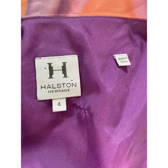 Halston Heritage One Shoulder Ruffled Dress Swirl Silk Mini Orange Purpl… - Picture 6 of 9
